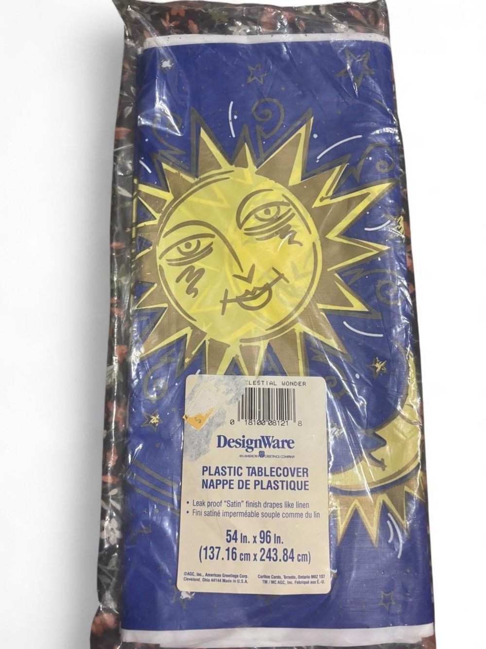 1990’s DesignWare Celestial Sun Plastic Tablecover - Blue & Yellow